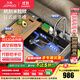 九牧（JOMOO）廚房水槽大單槽聚寶盆日式水槽納米304不銹鋼洗菜洗碗盆一體 【黑鈦-升級壓紋】75*48+槍灰抽拉龍頭