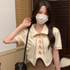 素織錦短袖女t恤2025新款女裝夏季潮流正肩法式小眾高級感學(xué)生polo上衣 綁帶polo領(lǐng)短袖【米白色】 L 【建議105-115斤】