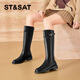 星期六厚底長(cháng)筒靴女2025新款秋冬加絨保暖騎士靴小個(gè)子增高顯瘦長(cháng)靴女款 黑色【加絨】 38