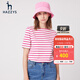 哈吉斯（HAZZYS）女裝 夏季款條紋顯瘦上衣休閑圓領(lǐng)短袖t恤女ASTSE03BE53 梅紅色RF M (160/84A 38)