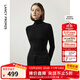 朗姿【朗姿羊毛Basic衣櫥】純羊毛法式毛針織衫冬季新款修身長(cháng)袖毛衣 黑色2 M
