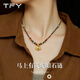 TFY秋冬金色小馬虎眼石毛衣項鏈女款高級感輕奢小眾美拉德配飾鎖骨鏈 虎眼石小馬串珠項鏈