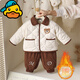 G.duck新生嬰兒衣服冬裝男寶寶分體套裝冬季棉衣棉褲加絨加厚夾棉兩件套 米白色 90 cm