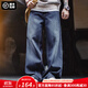 馬登工裝美式復古疊袋水洗丹寧牛仔褲男秋冬直筒闊腿褲男士休閑長(cháng)褲子 水洗藍 30