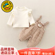 G.duck女童套裝秋冬季嬰兒分體衣夾棉加厚女寶寶棉衣棉褲兒童保暖背帶褲 卡其色單褲子 100 （建議身高90cm 3-4歲）cm