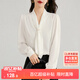 尚都比拉通勤飄帶領(lǐng)白色襯衫女秋季上衣珍珠扣設計氣質(zhì)休閑時(shí)尚洋氣襯衣