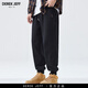 DEREK JEFF 戴里克.杰夫加絨加厚運動(dòng)衛褲男款秋冬季松緊腰抽繩男褲美式潮牌束腳休閑褲子 黑色 S 90-110斤