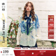 兩三事梵高文藝 釉彩灑晴 2025夏季新款繡花拼色綁帶領(lǐng)印花雪紡衫女 藍色花 M