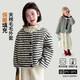 圖圖小象童裝女童厚外套冬裝兒童加厚夾棉毛毛條紋棉服棉衣 黑白條 160