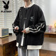 花花公子（PLAYBOY）棒球服男春秋季2025新款潮流寬松上衣服單排扣青少年休閑夾克外套 黑色 M (90-110)