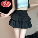 浪莎白色雪紡蛋糕半身裙女夏季小個(gè)子設計感褶皺高腰顯瘦a字蓬蓬短裙 黑色 M