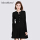MeetMetro瑪依爾法式針織連衣裙女2025秋新款氣質(zhì)收腰顯瘦A字裙 黑色【現貨閃電發(fā)】 S