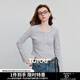 初語(yǔ)萊賽爾棉質(zhì)T恤 2025秋季新款拼接蕾絲修身短款長(cháng)袖打底衫上衣 淺花灰色 S
