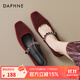 達芙妮紅色瑪麗珍鞋女2025春季新款本命年絲絨法式復古單鞋平底新娘婚鞋 酒紅色 37
