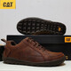 卡特（CAT）男鞋工裝鞋男款機車(chē)短靴低幫耐磨戶(hù)外休閑鞋皮鞋防滑復古 淺棕色 皮鞋碼 42