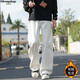 MMOPTOP白色水洗牛仔褲男士秋冬季美式復古寬松直筒長(cháng)褲M(mǎn)NZK41白色L