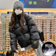 黑金鴨絨羽絨服女生冬季韓系潮流短款面包服情侶加厚保暖連帽外套 情侶同款--黑色 L