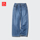 優(yōu)衣庫童裝男童女童寬松直筒牛仔長(cháng)褲水洗產(chǎn)品松緊款477653 477653/65寶藍色 110