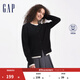 GAP女裝純羊毛羅紋拼接下擺針織衫開衫外套634177 黑色 165/84A(M) 亞洲尺碼