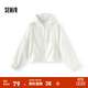 森馬外套女碎花肌理森系少女感2025新款夏季oversize連帽夾克甜美 白色調00311 S