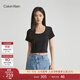 Calvin Klein Jeans夏季女士簡(jiǎn)約ck字母壓印袖口辣妹短款重磅短袖T恤J221677