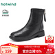 熱風(fēng)（Hotwind）【商場(chǎng)同款】馬丁靴女款2025年冬季新款法式方頭短靴百搭時(shí)裝靴子 01黑色 37