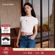 Calvin KleinJeans25夏季女士簡(jiǎn)約刺繡時(shí)尚ck辣妹正肩羅紋短袖T恤47AB212 101-象牙白 XS