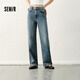 森馬（Semir）森柔|牛仔褲女春季含萊賽爾做舊長(cháng)褲舒適基礎闊腿褲103125124001A