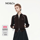 MO&Co.針織開(kāi)衫2025秋新品醋酸綿羊毛輕運動(dòng)風(fēng)小立領(lǐng)短款MBE3CART13 布朗尼色 S /160