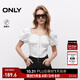 ONLY2025夏季新款甜美泡泡袖拉鏈短款收腰雪紡衫女|125241001 S12亮奶油白色 S