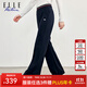 ELLE ACTIVE撞色松緊腰針織長(cháng)褲女裝秋季時(shí)尚百搭萊賽爾透氣顯瘦喇叭褲運動(dòng)褲 黑藍（加長(cháng)款） L