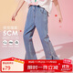 ASK JUNIOR女童褲子秋裝排扣腳口褲子中大童闊腿牛仔褲休閑褲青少年藍色 160