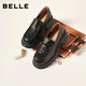 百麗（Belle）復古抓皺一腳蹬牛皮樂(lè )福鞋女2026春新商場(chǎng)款小皮鞋F2A1DAA6預售 黑色 38 (240mm)