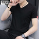費洛仕夏季男士短袖T恤純色棉線(xiàn)修身潮流V領(lǐng)白色半袖上衣服夏裝冰絲體恤 黑色 3XL (145-160斤)