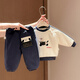 蒙黛莉男童套裝秋冬裝2025新款兒童衛衣褲子寶寶嬰兒夾棉衣服冬季小童裝 藏藍色（加絨夾棉） 73