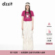 DZZIT地素撞色短袖T恤春秋玫紅色字母印花小鳥(niǎo)釘珠設計女 玫紅色 S