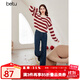 百圖betu女裝冬季新款毛衣時(shí)髦條紋溫暖毛絨長(cháng)袖毛衫女2312T10 紅白條 XS