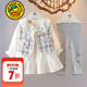 G.duck小黃鴨童裝女童套裝春秋洋氣嬰兒衣服6-12個(gè)月兒童裙子女寶寶春裝 淺灰色EQ036 100 建議2~3歲【 90-100cm】cm