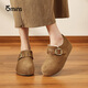 15MINS復古勃肯鞋女春秋季內增高單鞋加絨棉靴軟底毛毛鞋 駝色 加絨 34
