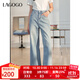 LAGOGO理想褲寬松顯瘦牛仔褲女拉谷谷2025年春季新款淺色闊腿褲 淺牛仔藍 M