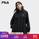 FILA 斐樂(lè )官方女士梭織外套2025秋新款時(shí)尚休閑收腰寬松連帽上衣 正黑色-BK M 165/84A/M