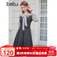 百圖betu女裝春季新款連衣裙法式V領(lǐng)拼接假兩件飄帶連衣裙2401T67 深灰 S