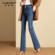 法貝莎品牌加絨復古微喇牛仔褲女2025秋冬新款顯瘦彈力保暖喇叭長(cháng)褲子 藍色 加絨加厚 105cm 27 2尺