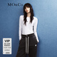 MO&Co.M字母金屬章仔魚(yú)骨線(xiàn)修身長(cháng)袖正肩T恤弧形下擺上衣上裝黑白色 本白色-第2批 M 165