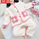 皓娥女童睡衣冬季加絨家居服套裝新款甜美開(kāi)衫保暖童裝寶寶兩件套衣服 女童家居服【花邊套裝米白】 120