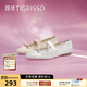 蹀愫（TIGRISSO）2024春季新款法式網(wǎng)紗芭蕾舞平底鞋彈力帶瑪麗珍單鞋女TA54179-81 白色織物 37 235mm