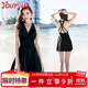 佑游泳衣女連衣裙泡溫泉保守小胸聚攏性感顯瘦泳裝四件套19414黑色L