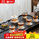 金鑲玉功夫茶具套裝 水晶玻璃鑲銀金箔高端家用喝茶泡茶套裝送禮禮盒裝 金箔銀蓮浮雕水晶套裝