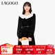 LAGOGO氣質(zhì)赫本絲絨連衣裙女拉谷谷寬松娃娃領(lǐng)甜美舒適小黑裙 黑色(W1) M 160/38