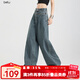 百圖betu女裝2025秋季新款牛仔闊腿褲高腰顯瘦潮流百搭拖地褲2508X05 深牛仔藍 M